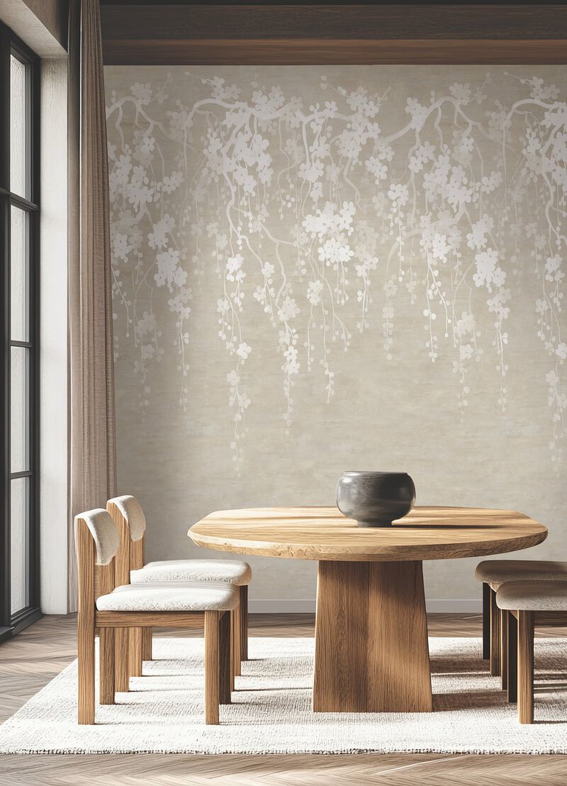 Sakura Blooms Neutral Wall Mural image number 4