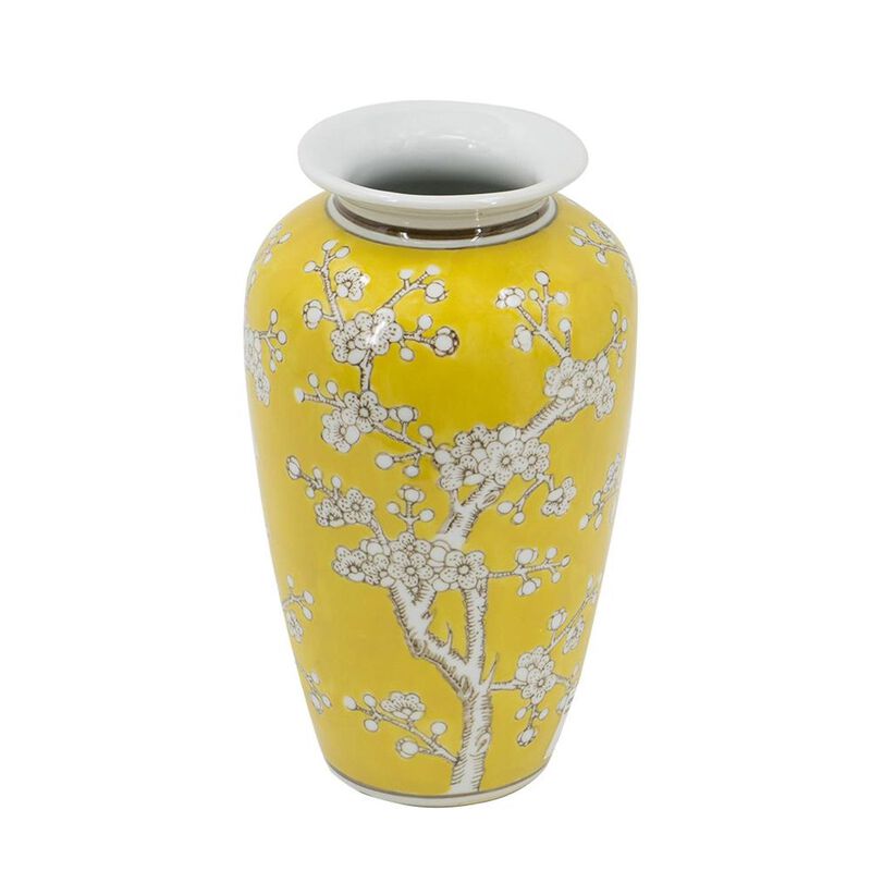 HomeRoots 11" White And Yellow Floral Porcelain Urn Table Vase image number 0