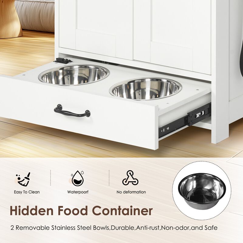Pet Feeding Station with Bowls,Station with Storage,Dogs Cats feeding station with 2-level shelving image number 5