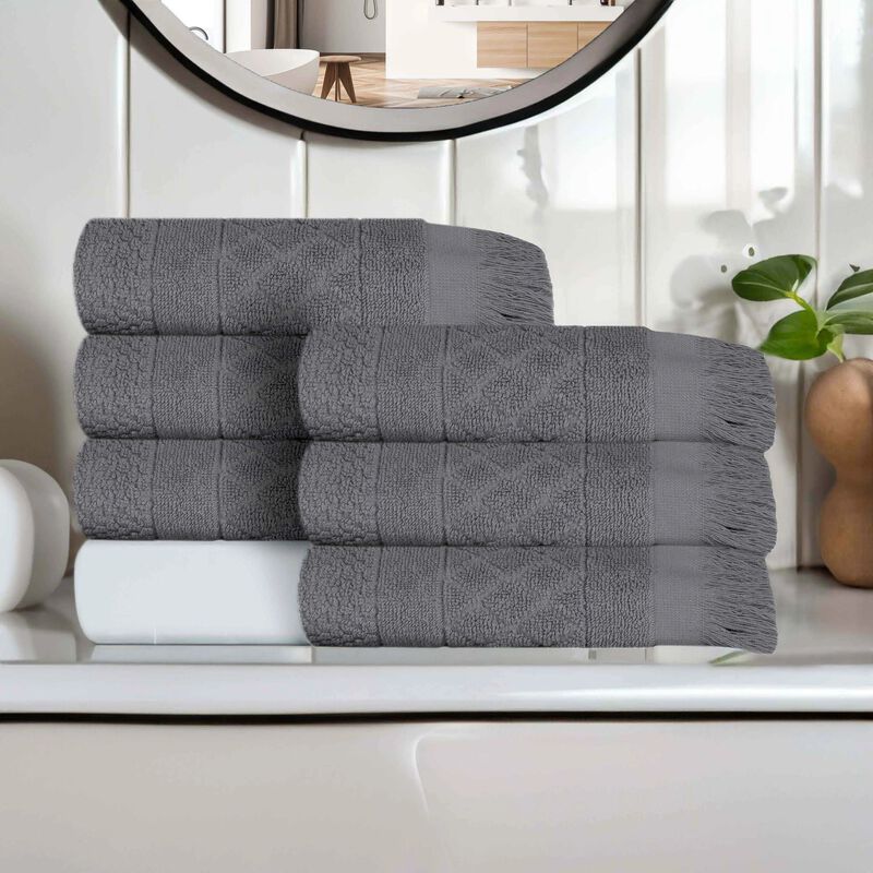 Absorbent Cotton Hand Towels Set of 6 with Geometric Jacquard Design image number 1