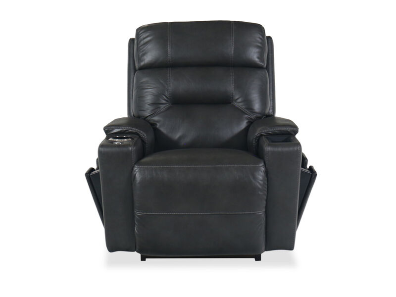 Neo Charcoal Leather Power Rocking Recliner  with  Headrest & Lumbar