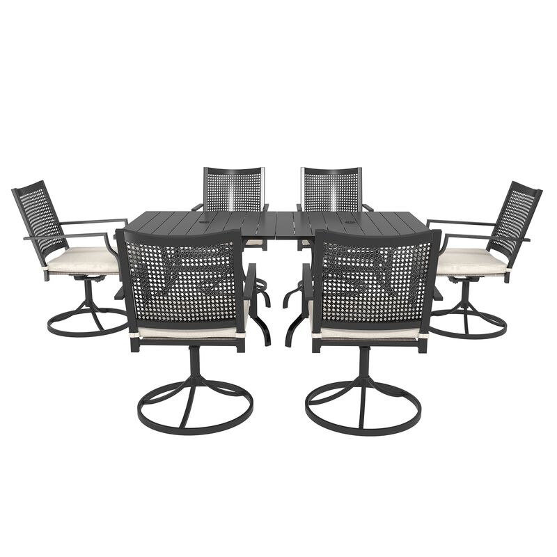 MONDAWE 8-Piece Patio Dining Set With  2 Pcs Square Steel Tables And 6 Pcs Steel Mesh Swivel Chairs, Black