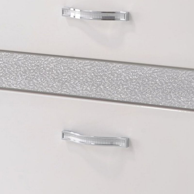 Nightstand With Three Center Metal Glide Drawers In White Gloss Finish-Benzara