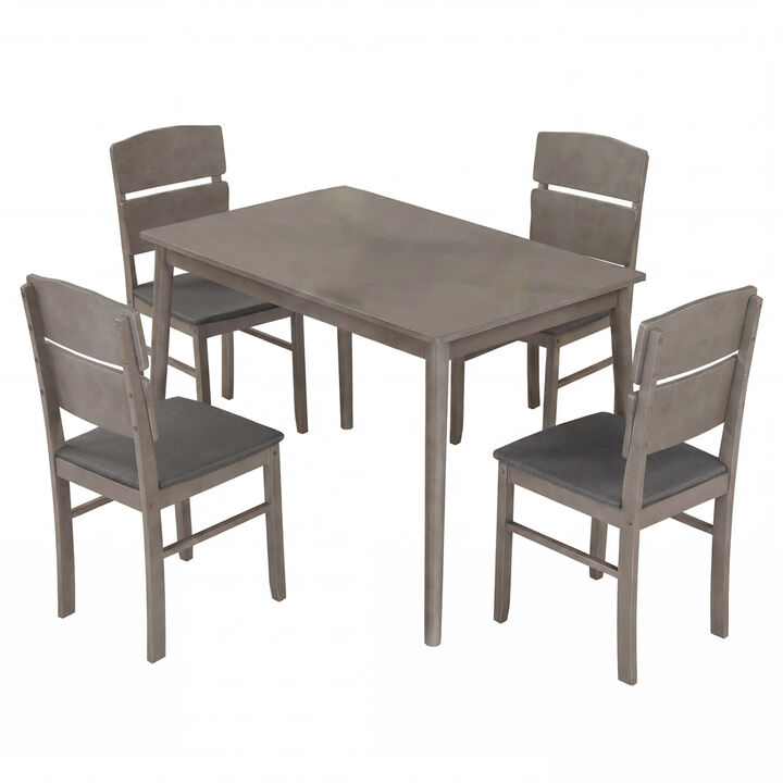 5 Piece Dining Room Table Set for 4 People with Curved High Back Chairs Compact Dining Set-Grey