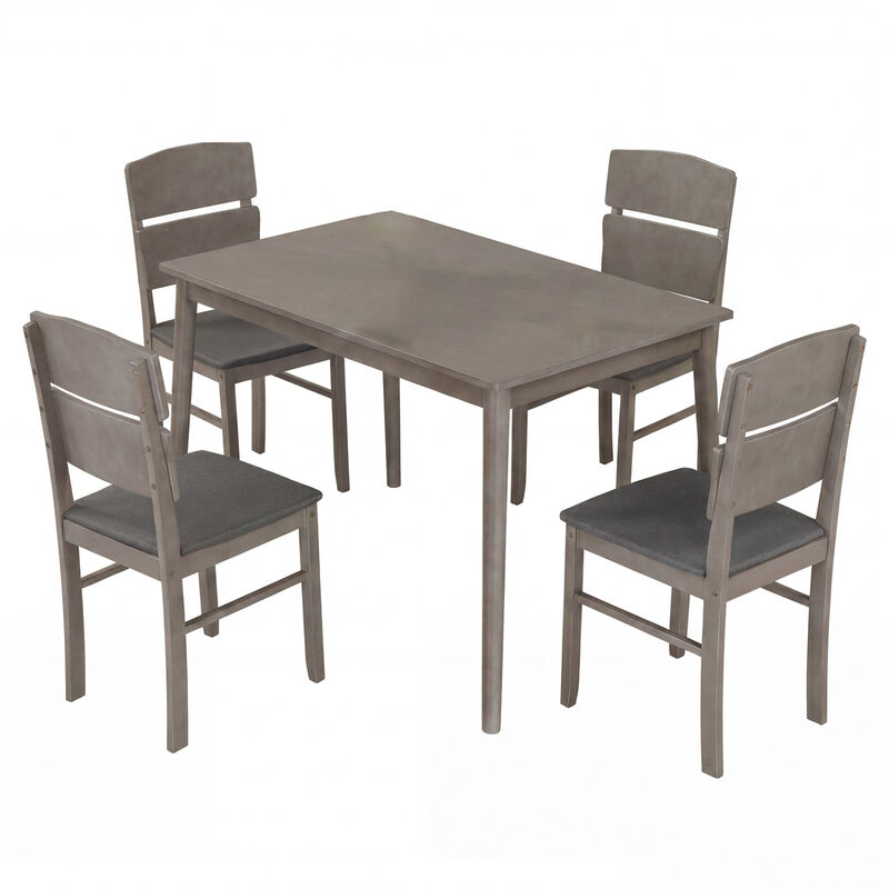 5 Piece Dining Room Table Set for 4 People with Curved High Back Chairs Compact Dining Set-Grey image number 0