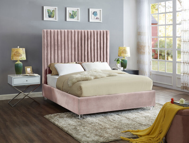Meridian Furniture Candace Pink Velvet Queen Bed image number 1