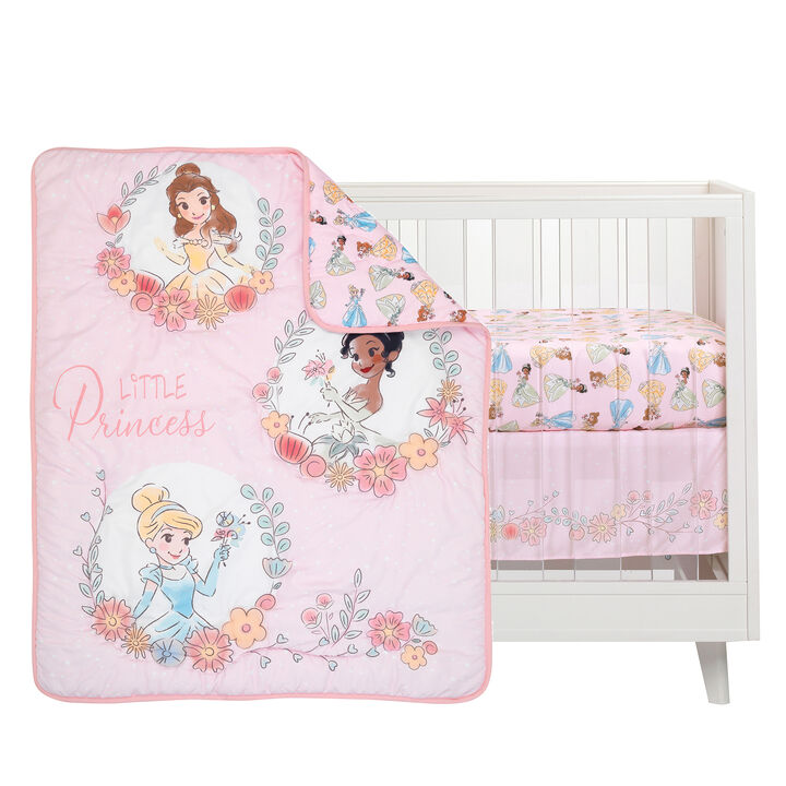 Lambs & Ivy Disney Princesses 3-Piece Nursery Baby Crib Bedding Set - Pink