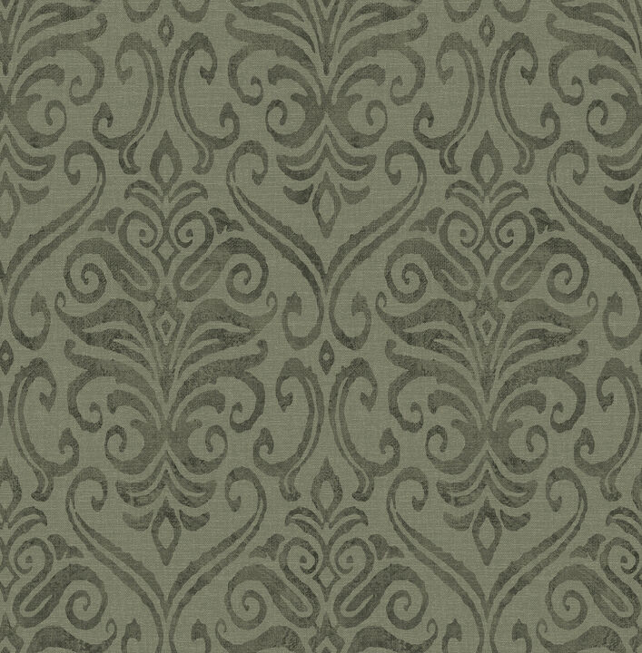 Adavu Dark Green Damask Wallpaper