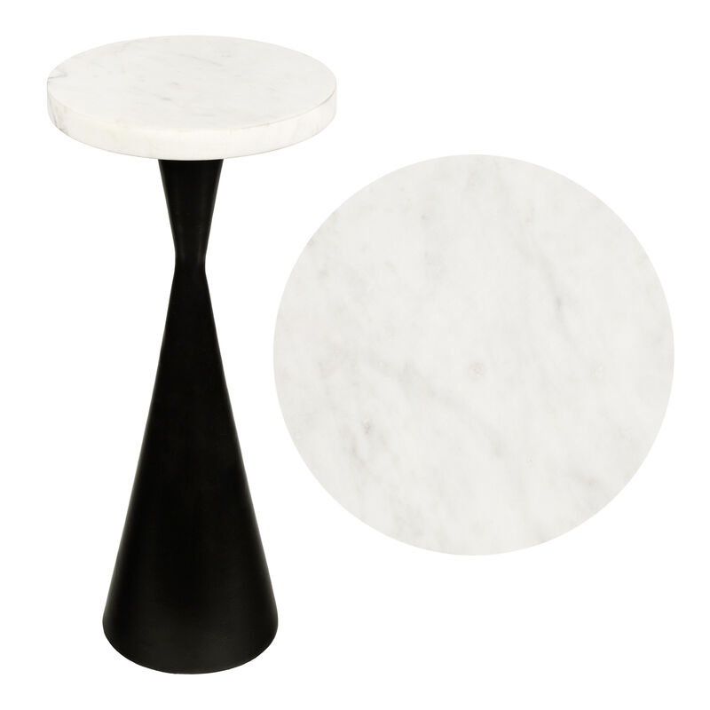 Ziggy 22" Contemporary Designer Metal Drink Table and Decorative End Table with White Marble Round Top and Cone Pedestal Base image number 0