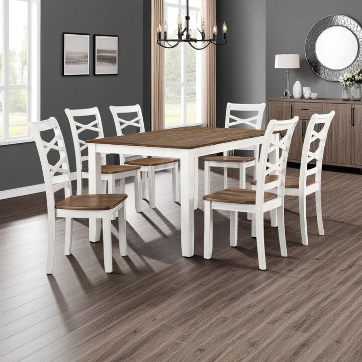Dobby 7pc Dinette Set, Table and 6 Dining Chairs, White Brown Wood
