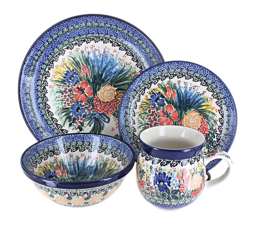 Blue Rose Polish Pottery Athena 16 Piece Dinner Set
