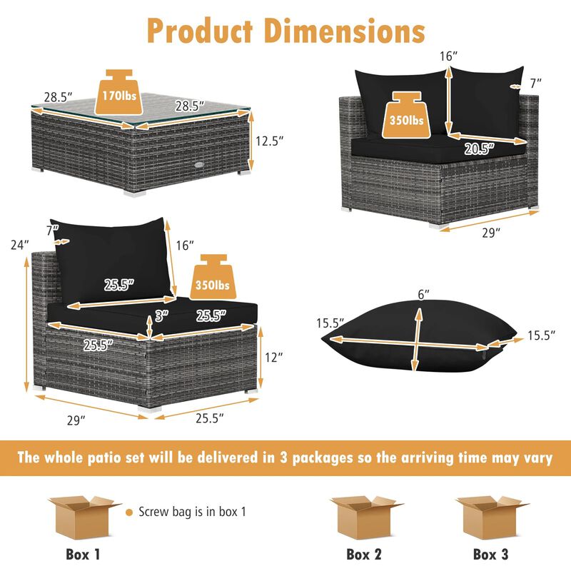 Mondawe 7 Pieces Patio Rattan Furniture Set with Sectional Sofa Cushioned