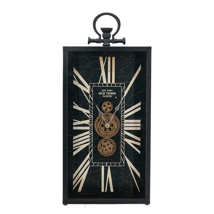 HomeRoots 10" Black and Gold Metal and Glass Analog Vintage Style Crackle Wall Clock