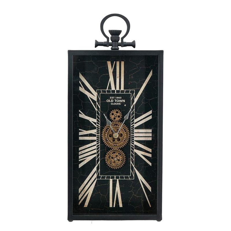 HomeRoots 10" Black and Gold Metal and Glass Analog Vintage Style Crackle Wall Clock image number 0