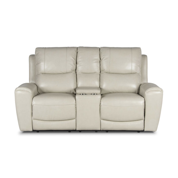 Leather Power Loveseat with Console - Contemporary Style, Convenience, and Comfort - USB Charging, Cup Holders, Hidden Storage