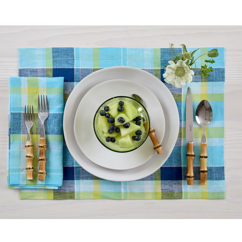 Solino Home 100% Pure Linen Placemats 14 x 19 Inch Set of 4 - Summer Madras Plaid