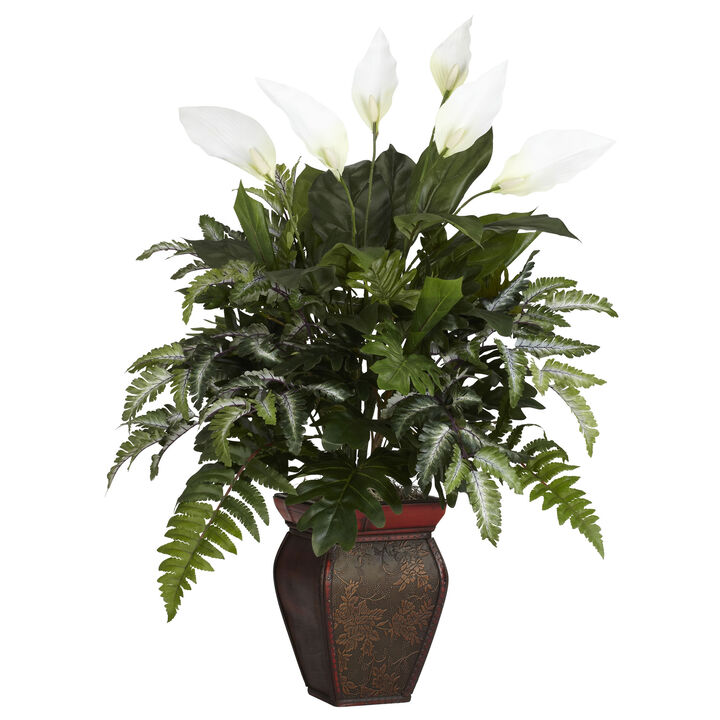 HomPlanti Mixed Greens w/Spathyfillum & Decorative Vase Silk Plant