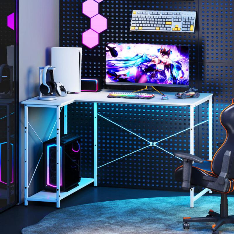 Hivvago L-shaped 47 Inch Reversible Corner Desk with Adjustable Storage Shelves