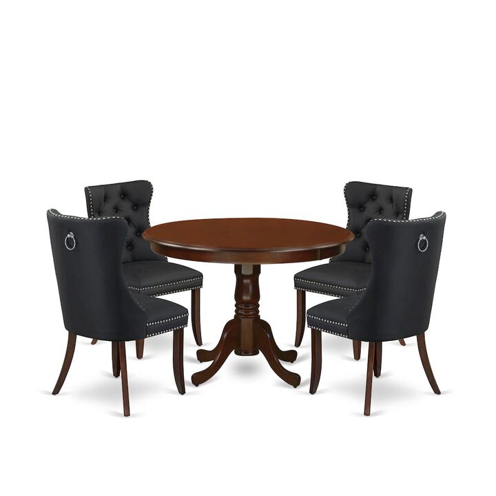 5 Piece Kitchen Table & Chairs Set Contains a Round Dining Table with Pedestal