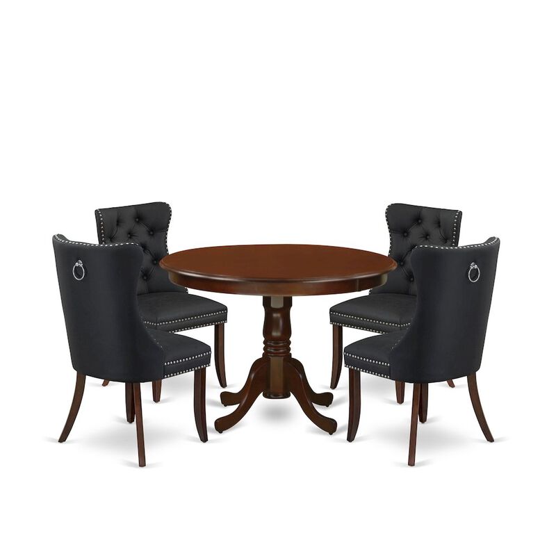 5 Piece Kitchen Table & Chairs Set Contains a Round Dining Table with Pedestal