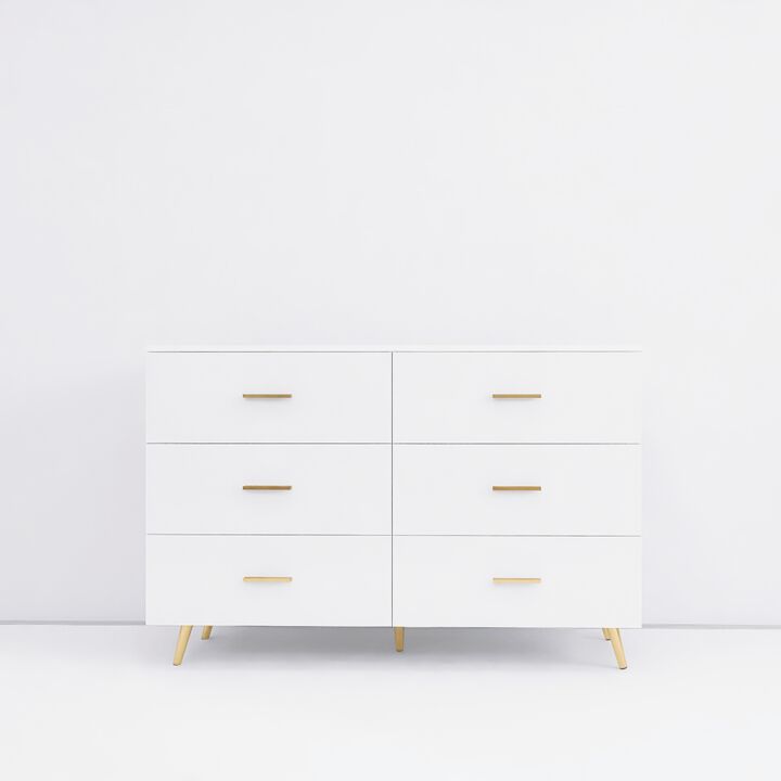 Streamdale White 6-Drawer Chest with Golden Accents