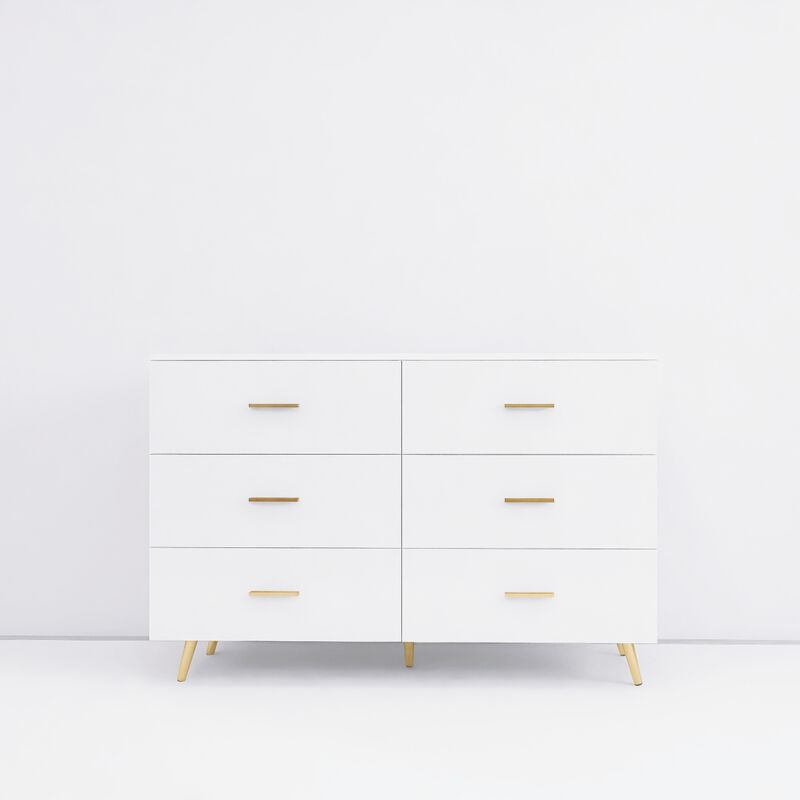 Streamdale White 6-Drawer Chest with Golden Accents