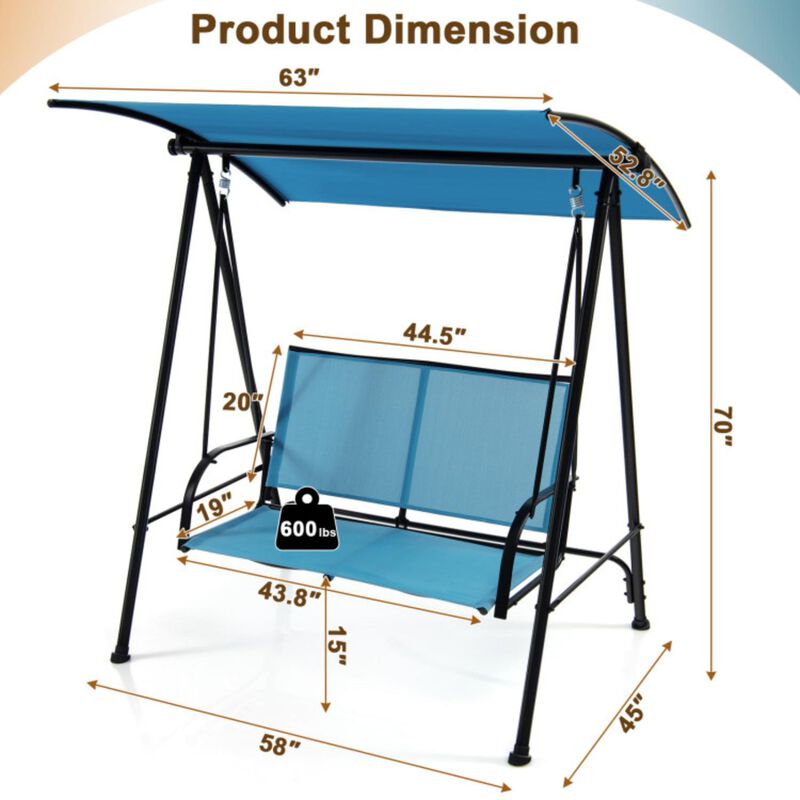 Hivvago 2-Seat Outdoor Canopy Swing with Comfortable Fabric Seat and Heavy-duty Metal Frame