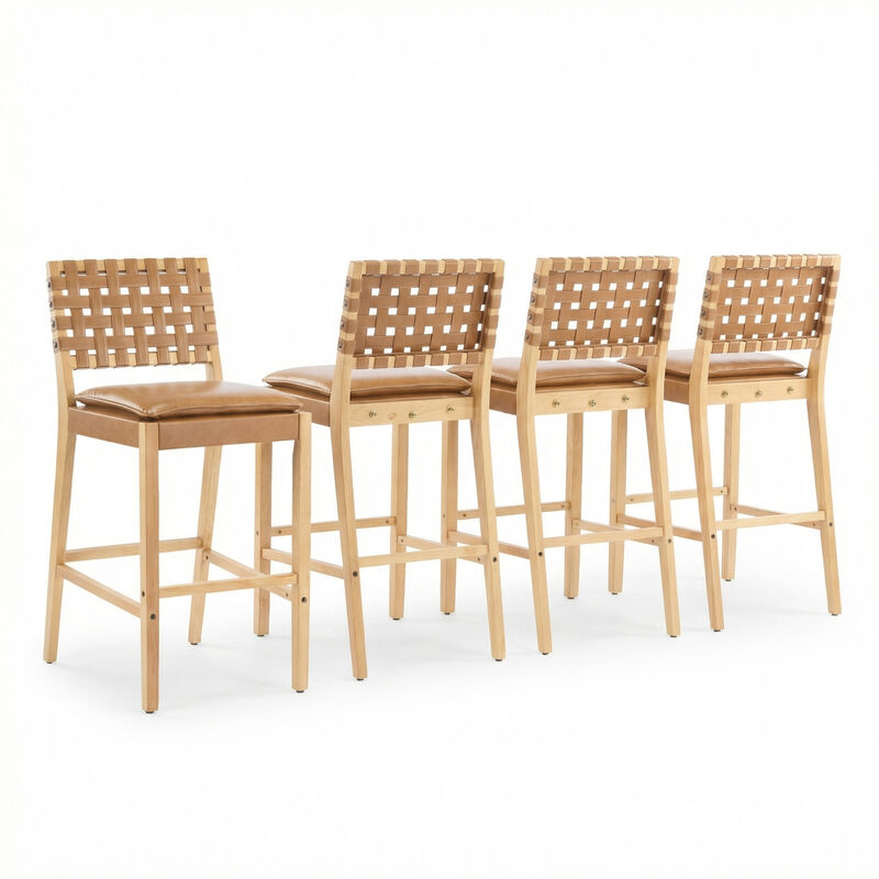Christopher Knight Home Audrey Contemporary Rubberwood Faux Leather Upholstered Barstools (Set of 4) image number 0