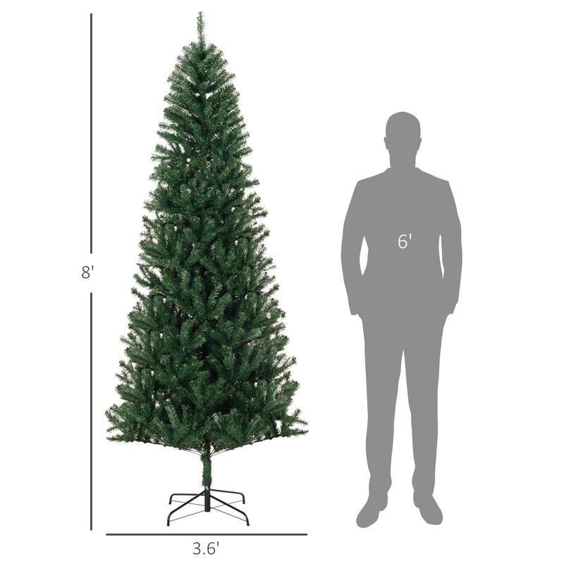 8 ft Tall Unlit Slim Fir Artificial Christmas Tree with Realistic Branches