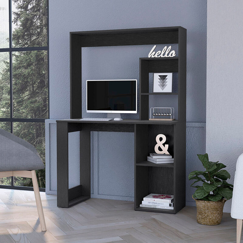 Streamdale Palisades Computer Desk With Hutch And Storage Shelves Black