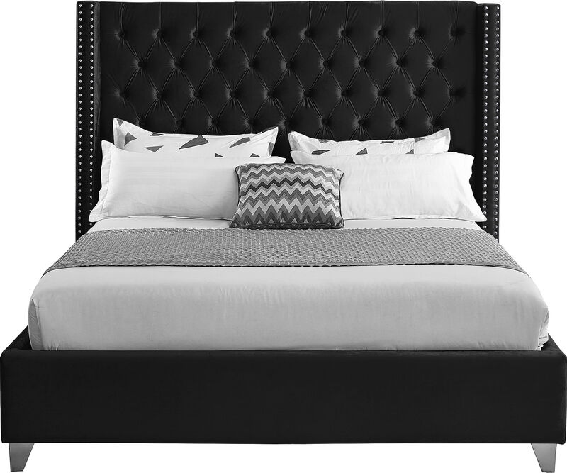 Meridian Furniture Aiden Black Velvet King Bed
