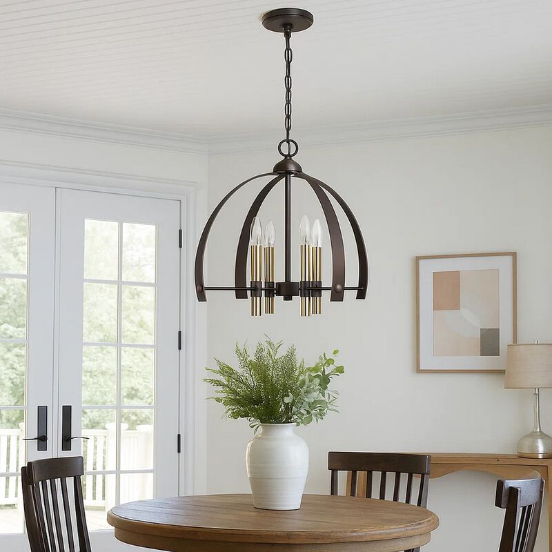 Metal Chandelier with 4 Candelabra Holders, Black and Gold - Benzara image number 5