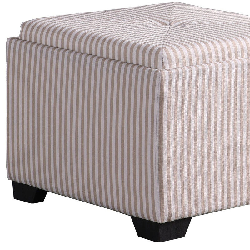 Homezia 22" Gray And White Faux Leather And Black Tufted Striped Storage Ottoman