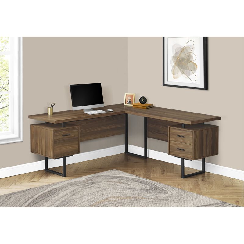 Monarch Specialties Computer Desk, Home Office, Corner, Left, Right Set-Up, Storage Drawers, 70"L, L Shape, Work, Laptop, Metal, Laminate, Walnut, Black, Contemporary, Modern