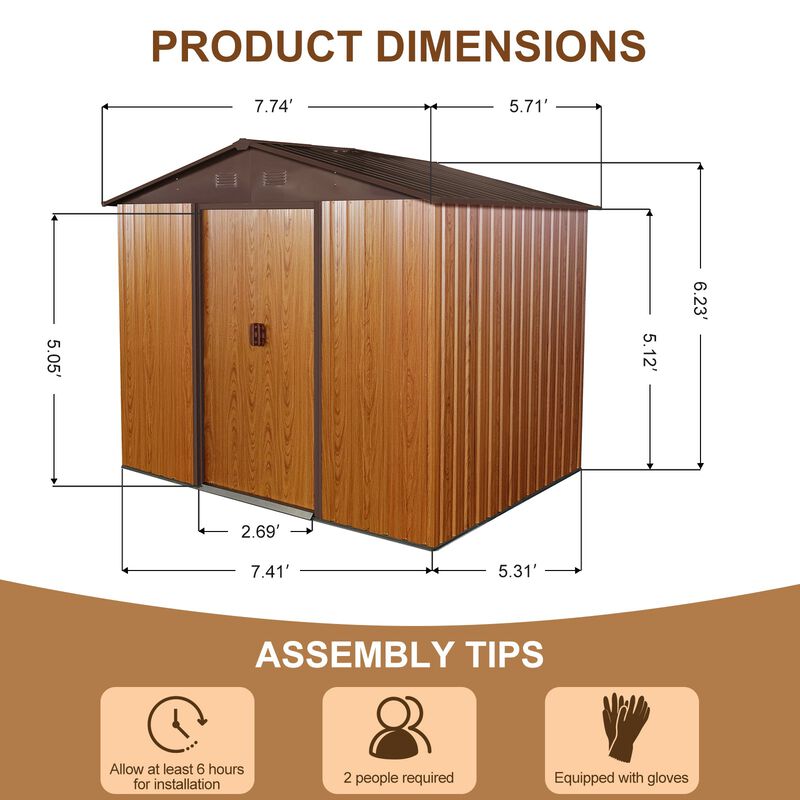 MONDAWE 6ft x 8ft Outdoor Metal Storage Shed with Metal Floor Base image number 2