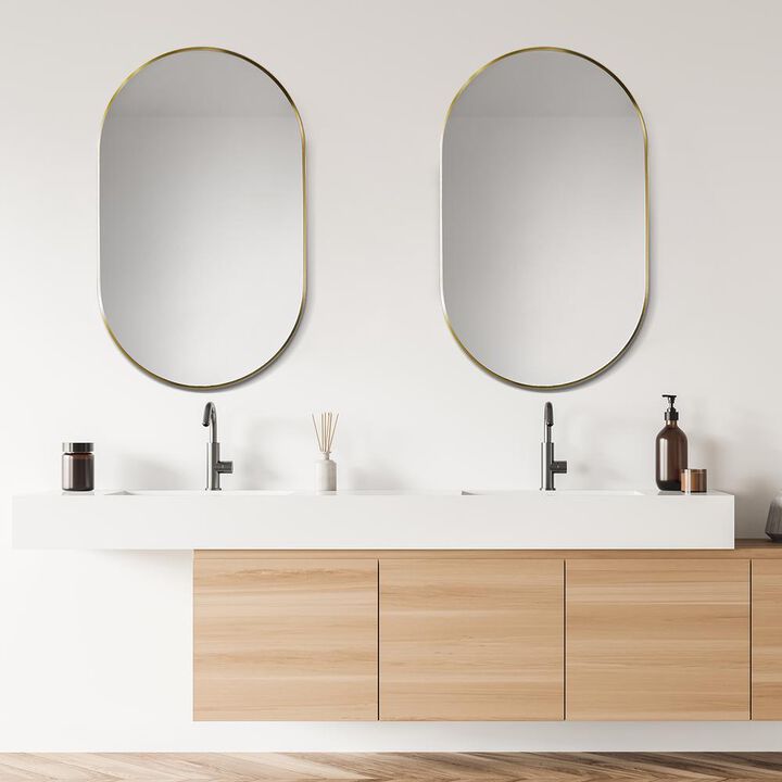 Altair Ispra 36 Oval Bathroom/Vanity Brushed Gold Aluminum Framed Wall Mirror