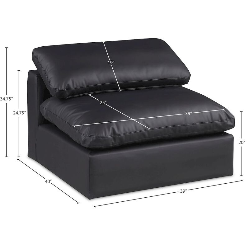 Meridian Furniture Comfy Black Vegan Leather Modular Armless Chair