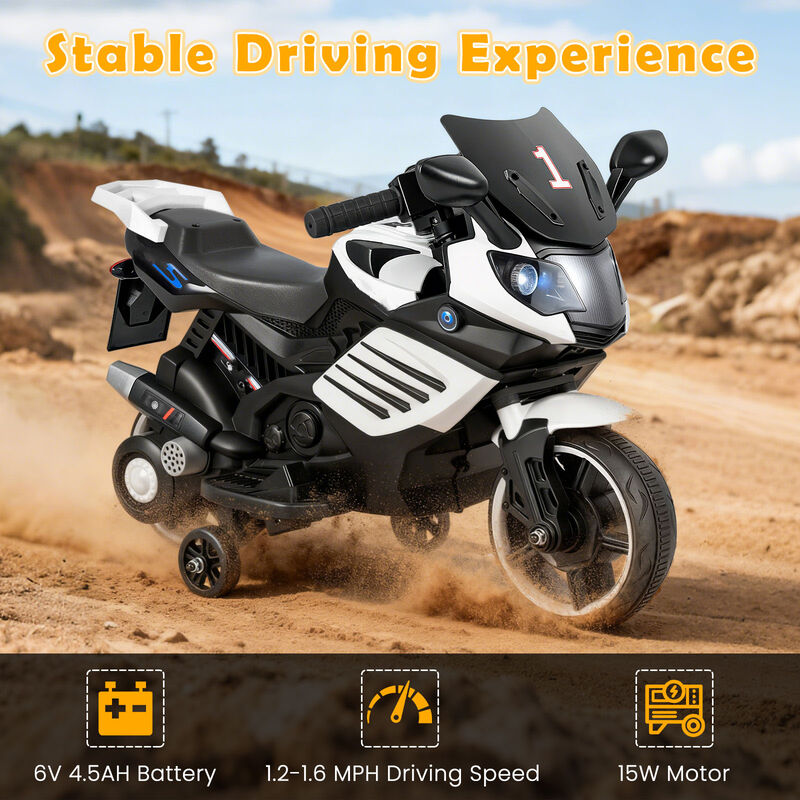 Electric Kids Motorcycle 6V with Headlights Music and Detachable Training Wheels for Yard image number 4