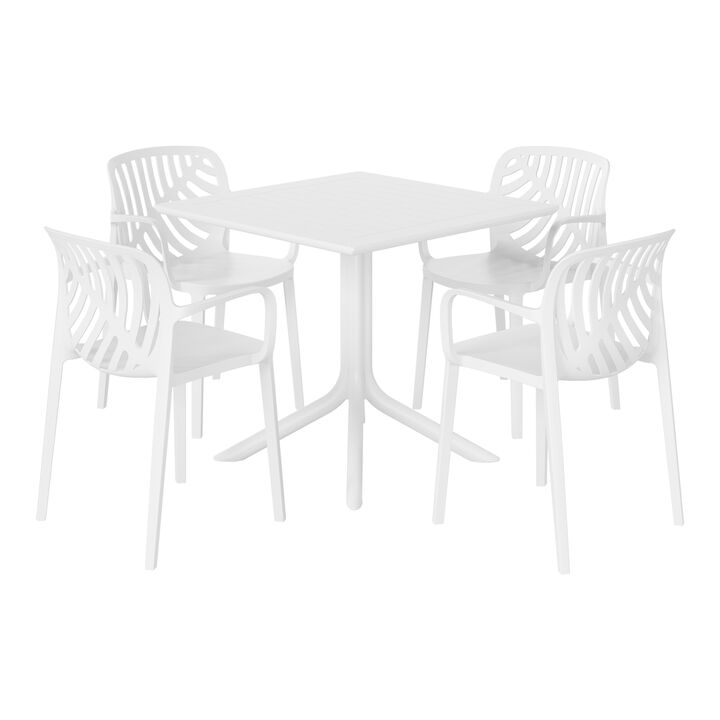 WestinTrends 5-Piece Outdoor Square Patio Dining Table Set with Stackable Patio Dining Chairs