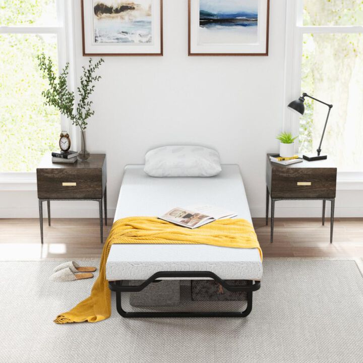 Hivvago Twin Size Folding Bed with Foam Mattress and Lockable Wheels