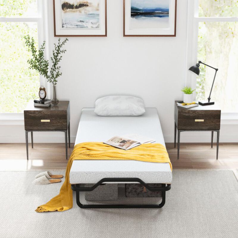 Hivvago Twin Size Folding Bed with Foam Mattress and Lockable Wheels
