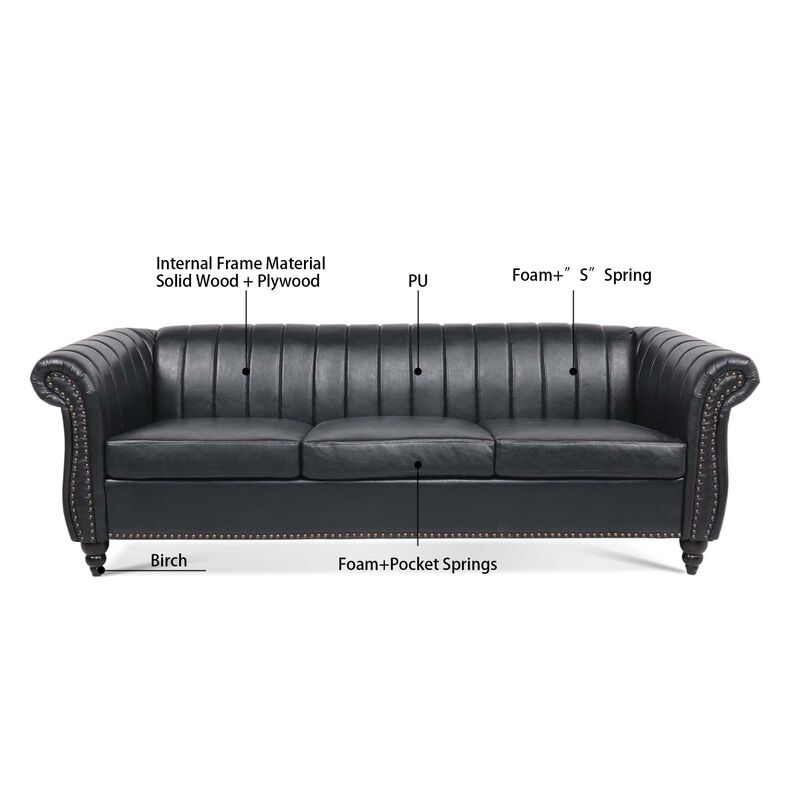Rolled Arm Chesterfield Three Seater Sofa - Elegant, Comfortable, and Spacious