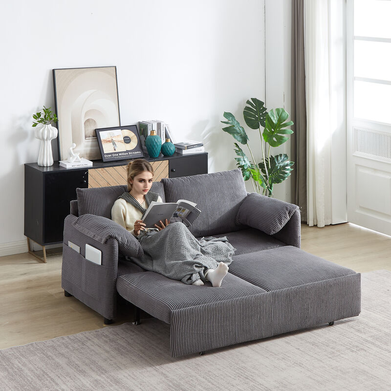 Merax Sleeper Sofa Bed 3-in-1 Adjustable Sleeper with Pullout Bed 2 Pillows and Side Pockets Soft Corduroy Convertible Sleeper Sofa Bed for Living Room image number 2
