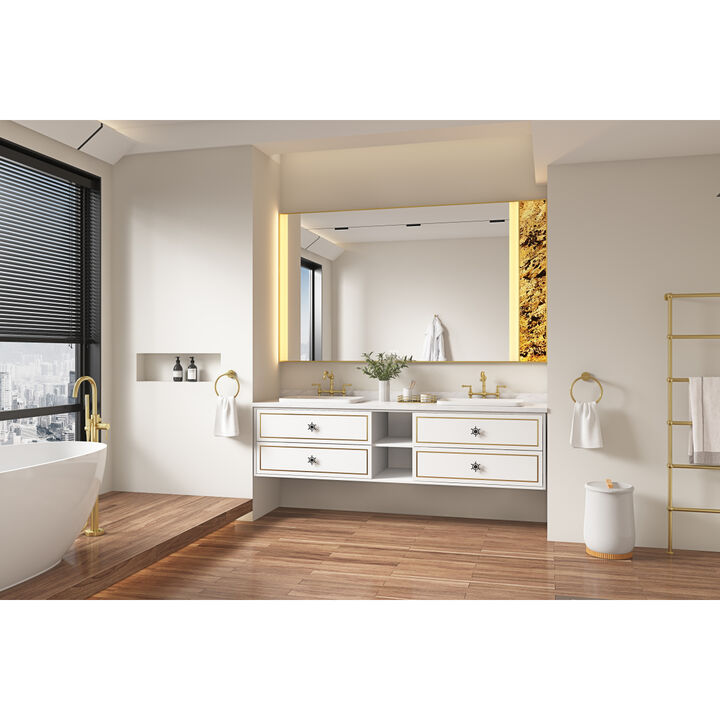 84x23x21in Wall Hung Double Sink Bath Vanity Cabinet Only in Bathroom Vanities without Tops