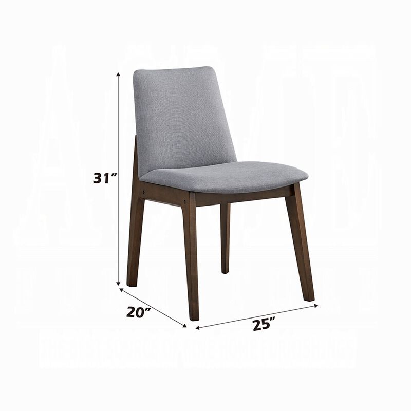 Lumy Side Dining Chair Set of 2, Gray Padded Seat and Back, Brown Wood - Benzara