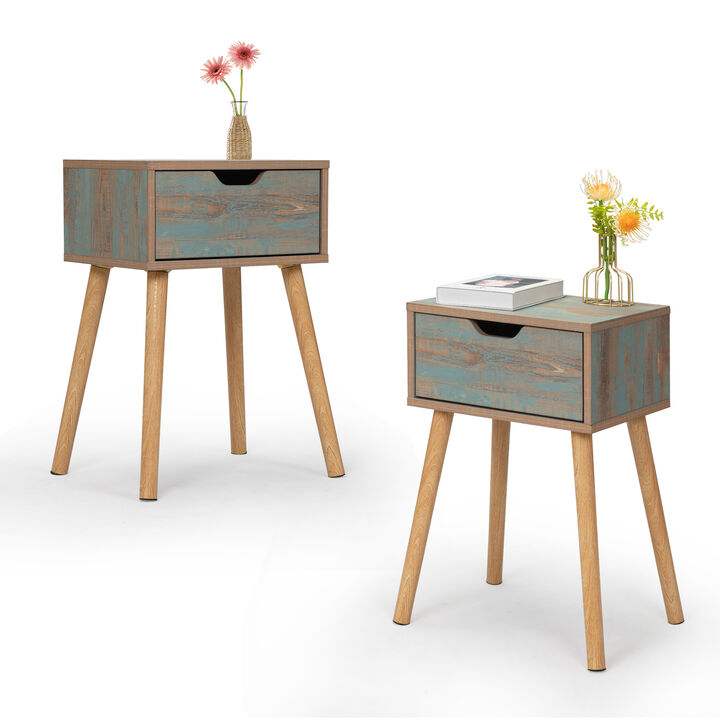 Modern Set of 2 Nightstand, Sofa Side Table with a Drawer for Bedroom and Living Room, Rusty Green