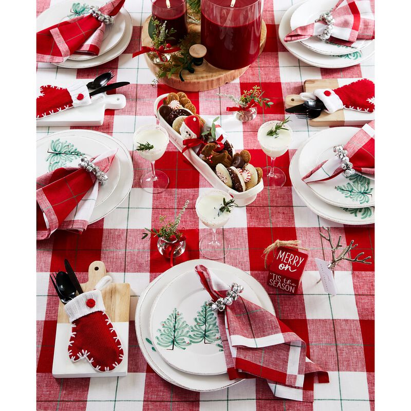 Solino Home Very Merry Plaid 100% Linen Square Placemats &ndash; Set of 4, 14 x 14 in, Machine Washable, Holiday and Everyday Dining