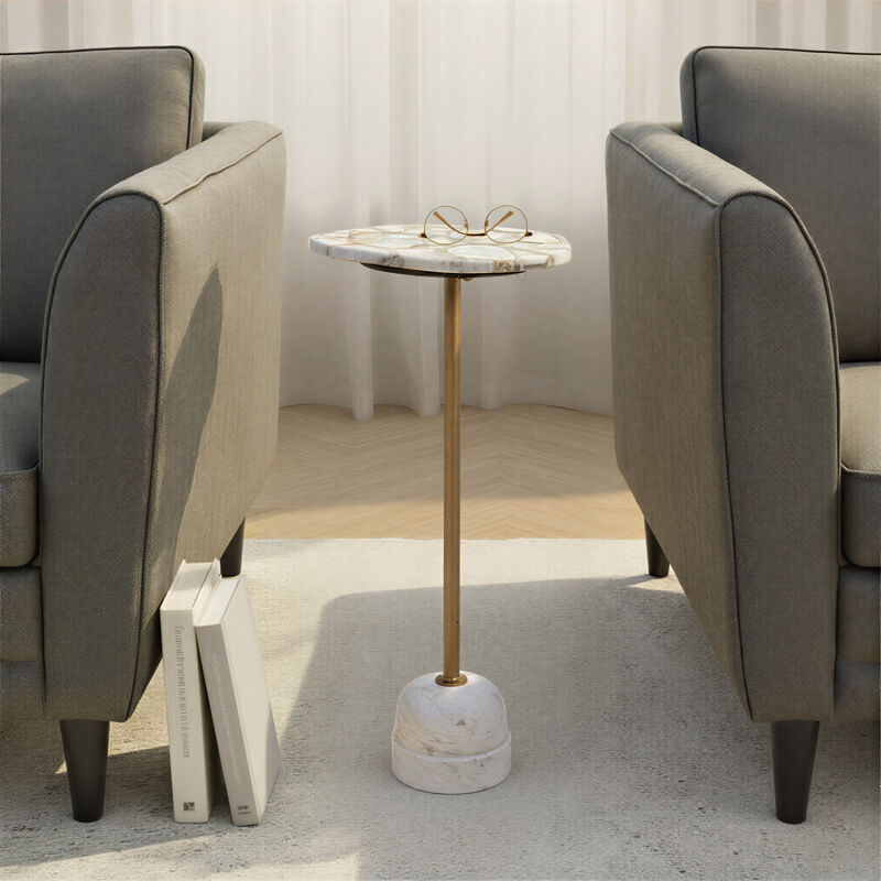 Natural Agate and White Marble Pedestal Drink Table with Gold Post image number 1