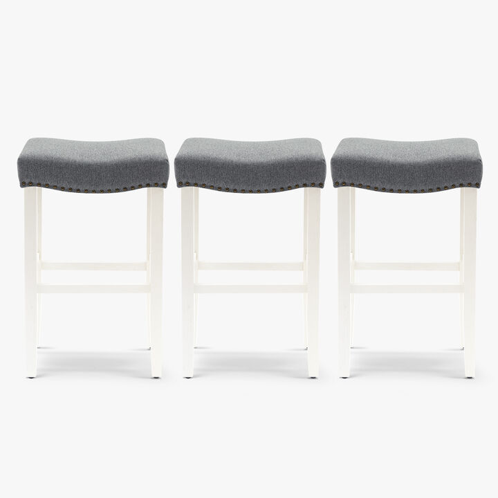 WestinTrends 29" Upholstered Saddle Seat Antique White Bar Stool (Set of 3)