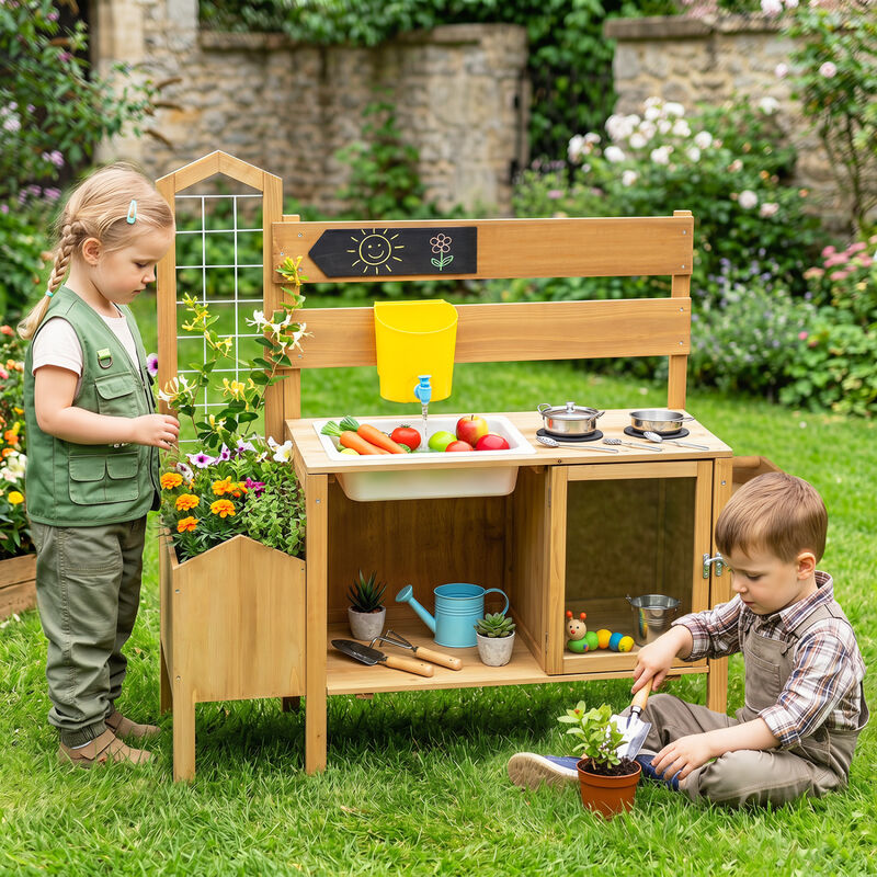 Outdoor Mud Kitchen for Kids with Bird Cage and Cooking Stove image number 5